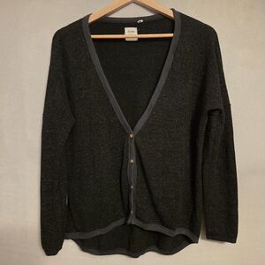 Dylan Womens Black Metallic Cardigan with Dark Gray Trim. Size L